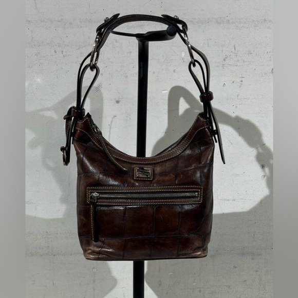 VTG Dooney & Bourke Leather Croc Embossed Espresso Brown Shoulder Bag - Picture 2 of 6